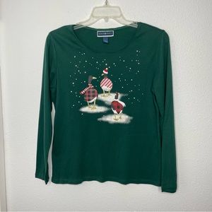 Karen Scott Dark Green Long Sleeve Holiday Shirt size L